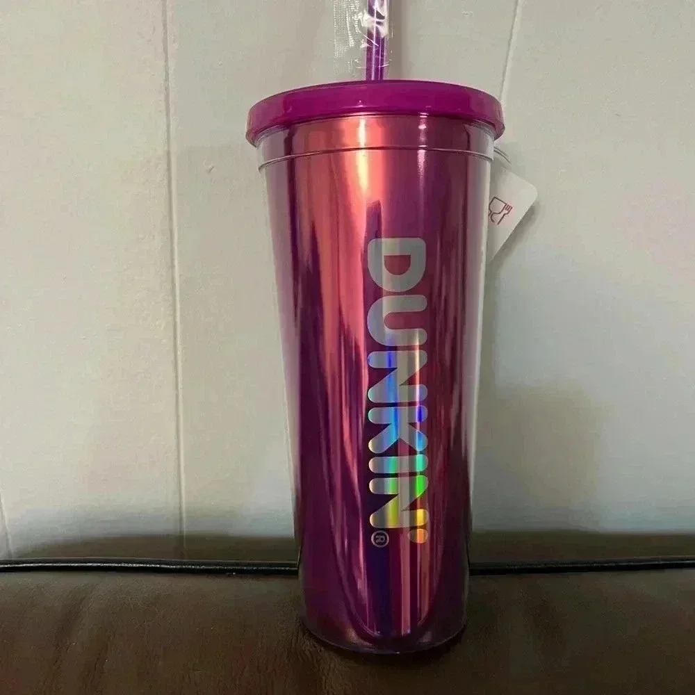 NWT Dunkin Donuts Limited Edition 2024 Valentines Tumbler Heart Straw Pink